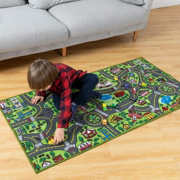 New Soft and Durable Non Slip Kids Play Rug 58.5 x 31 with 12 Pull-Back Vehicles - Picture 2 of 8
